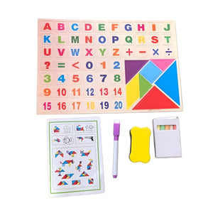 Tableau en bois double face avec boulier coloré et horloge sous l'ardoise