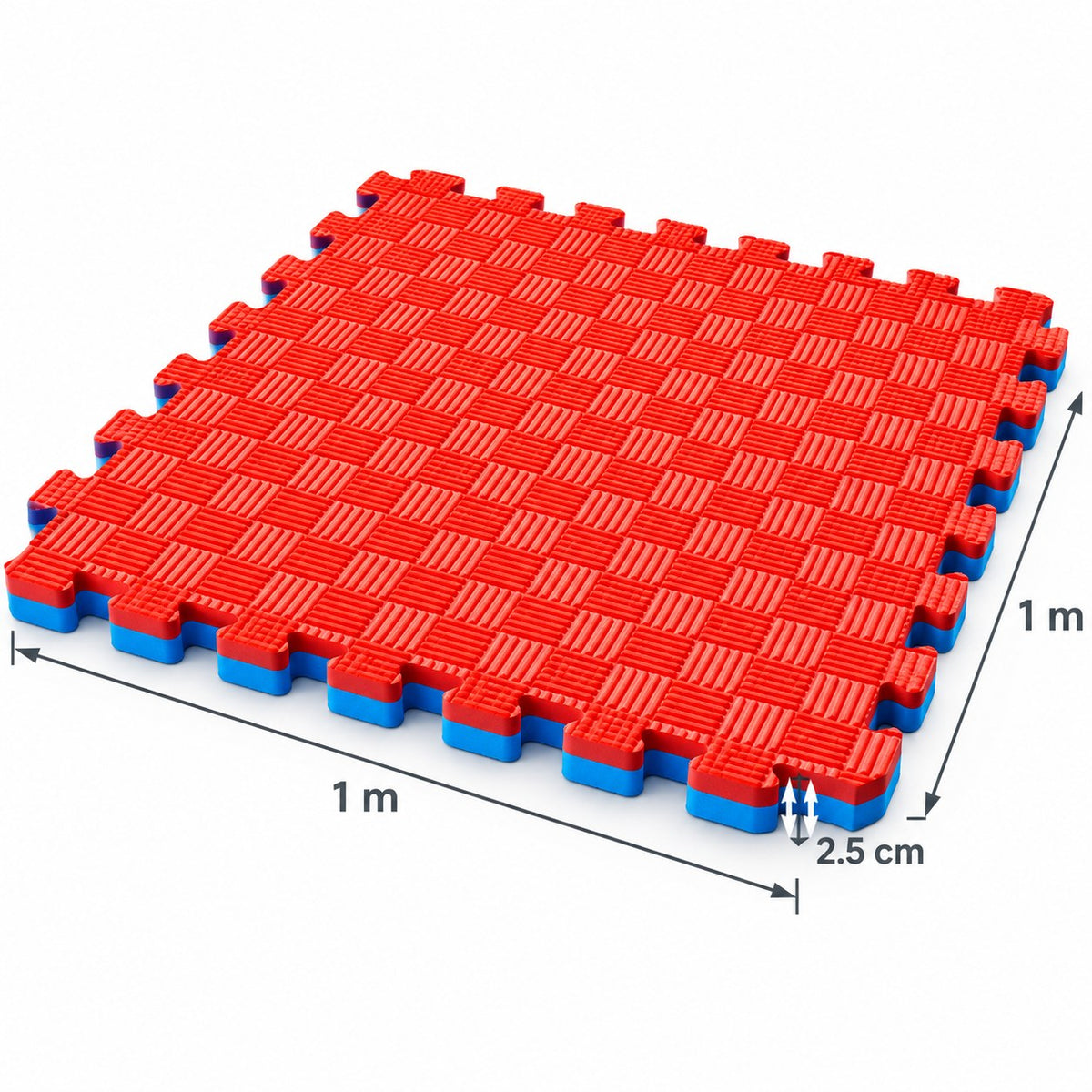 Dalle de tapis crèche en mousse EVA 1 m × 1 m, épaisseur 2,5 cm, réversible rouge et bleu avec bords emboîtables