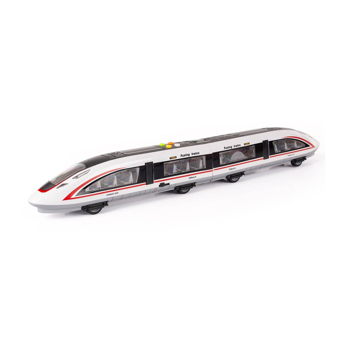 Train à grande vitesse jouet blanc à liséré rouge, 2 rames assemblées de 57 cm
