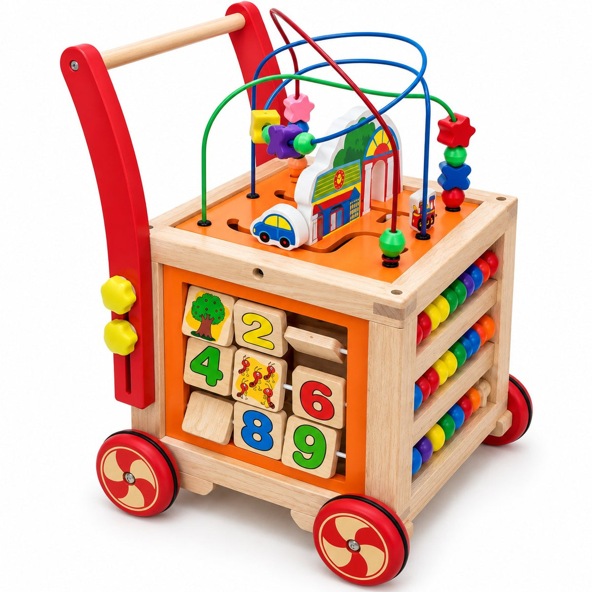 Panneau de blocs à tourner chiffres et images du trotteur cube d'activités en bois