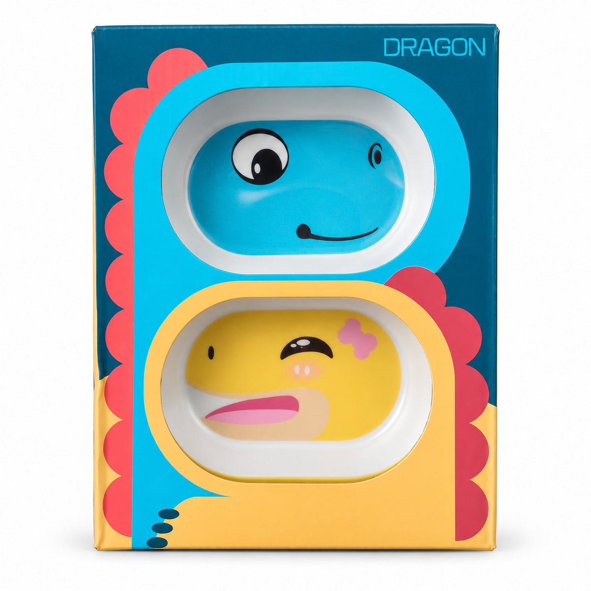 Coffret cartonné du set vaisselle dinosaure vu de face