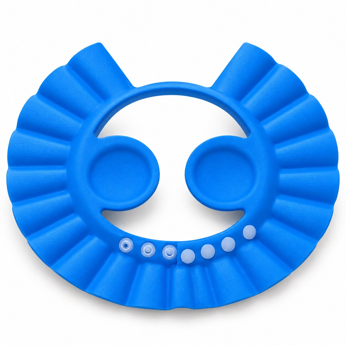 Visière de bain bébé bleue en mousse avec cache-oreilles et fermeture à pressions