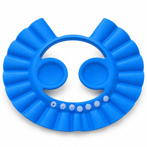 Visière de bain bébé bleue en mousse avec cache-oreilles et fermeture à pressions