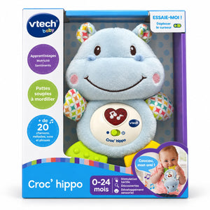 Boîte VTech Baby Croc' hippo : pattes souples à mordiller, plus de 20 chansons, 0 à 24 mois