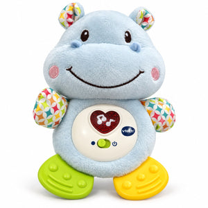 VTech Croc'hippo bleu : peluche hippopotame avec bouton cœur lumineux et pattes de dentition verte et jaune