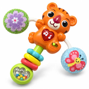 Hochet P'tit tigre VTech Baby avec bouton cœur lumineux, anneaux colorés et balles en tissu