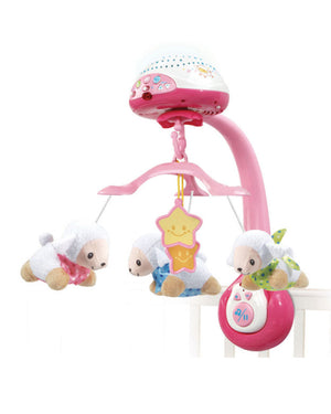 Mobile VTech Lumi Compte-moutons rose avec trois moutons en tissu et globe projecteur, dès la naissance