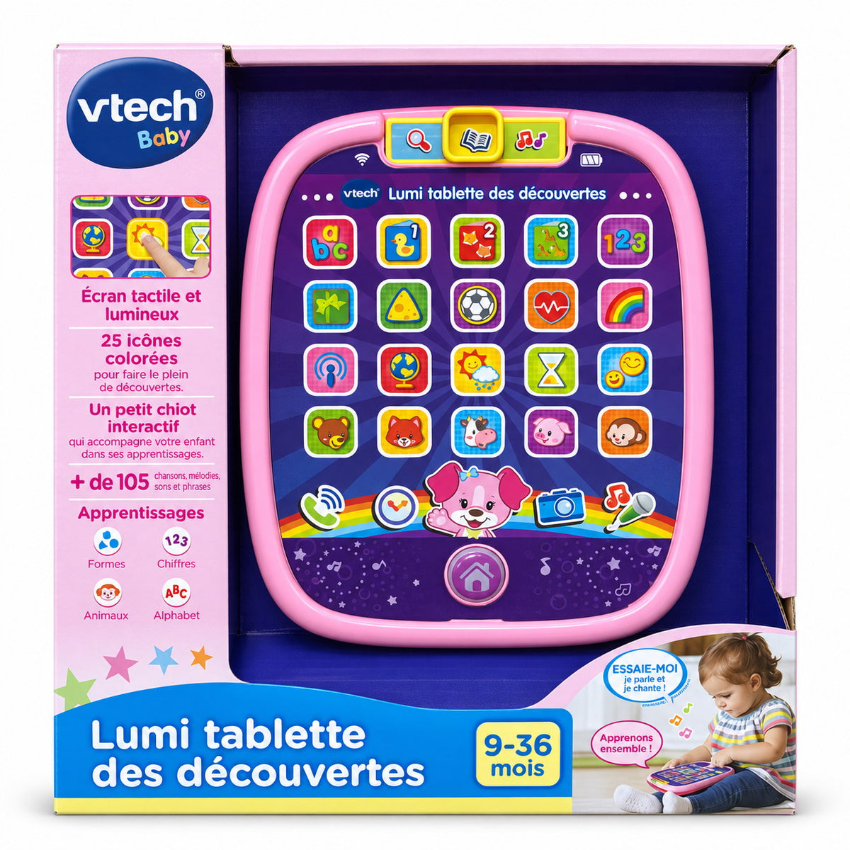 Boîte VTech Baby Lumi Tablette des découvertes rose, 25 icônes, 9 à 36 mois