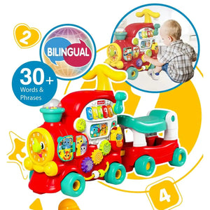 Enfant jouant avec le panneau d'activités du train Winfun