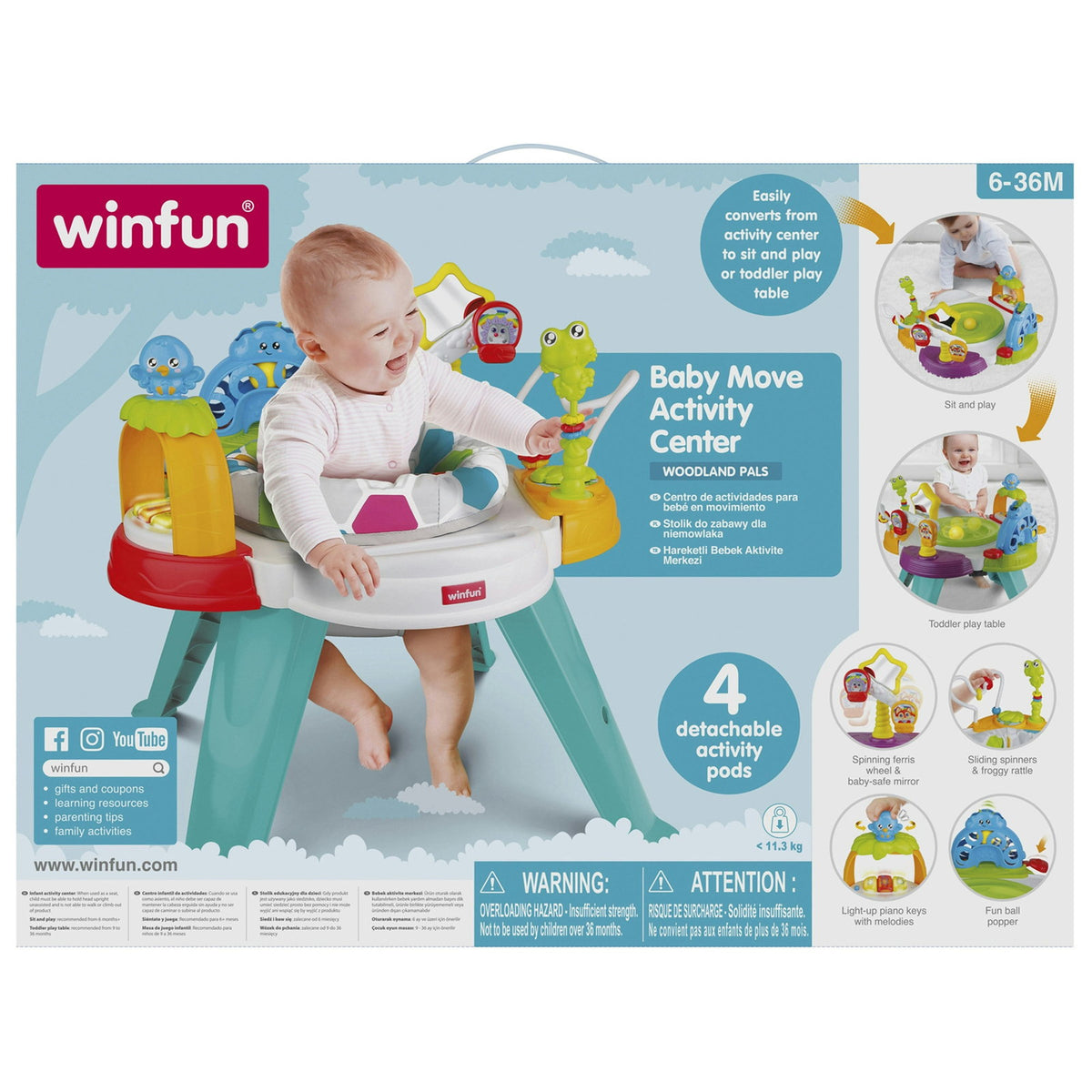 Boîte Winfun Baby Move Activity Center 6-36 mois, 4 modules détachables et 3 modes de jeu