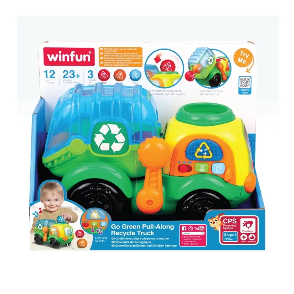 Boîte Winfun Go Green Pull-Along Recycle Truck, camion de recyclage à tirer dès 12 mois