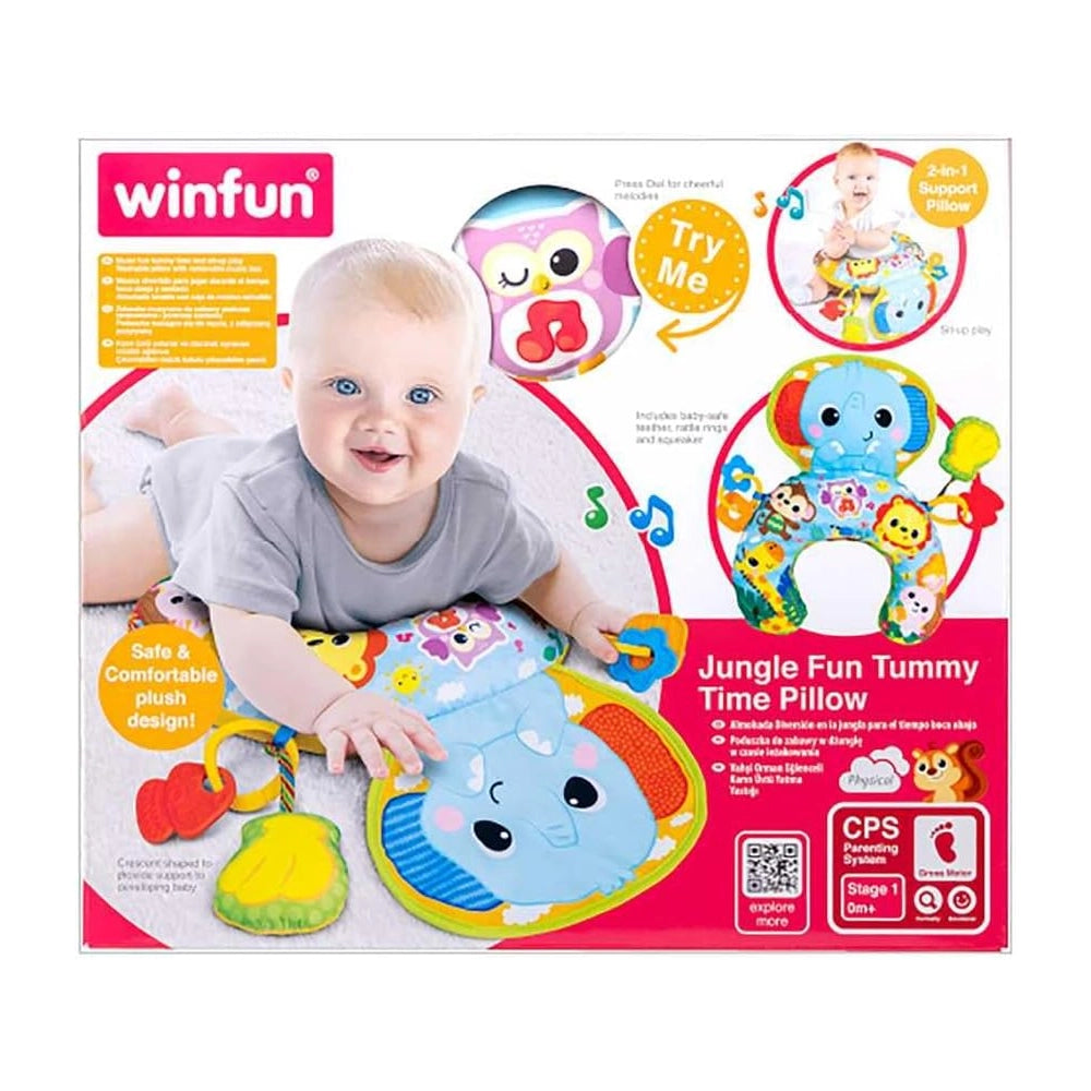Boîte Winfun Jungle Fun Tummy Time Pillow, coussin 2 en 1 dès la naissance