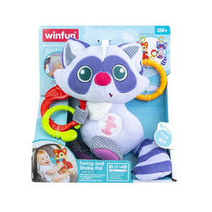 Boîte du doudou raton laveur Winfun Swing and Shake Pal, gamme Woodland Pals, dès 3 mois