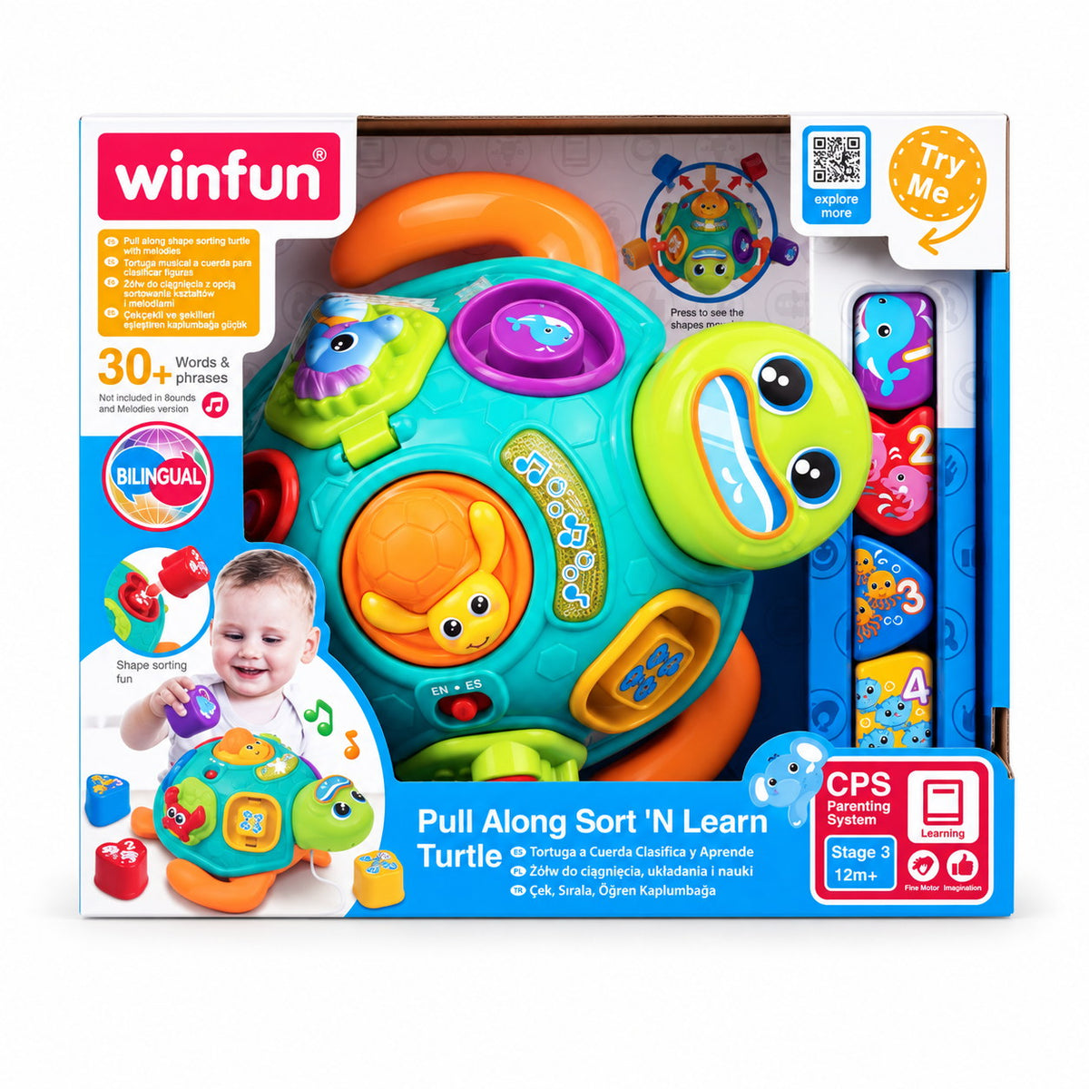 Boîte Winfun Pull Along Sort 'N Learn Turtle, tortue à tirer bilingue, dès 12 mois