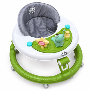 Youpala MonBébé vert vu de dessus, montrant le panneau de jeu amovible et le réglage de hauteur